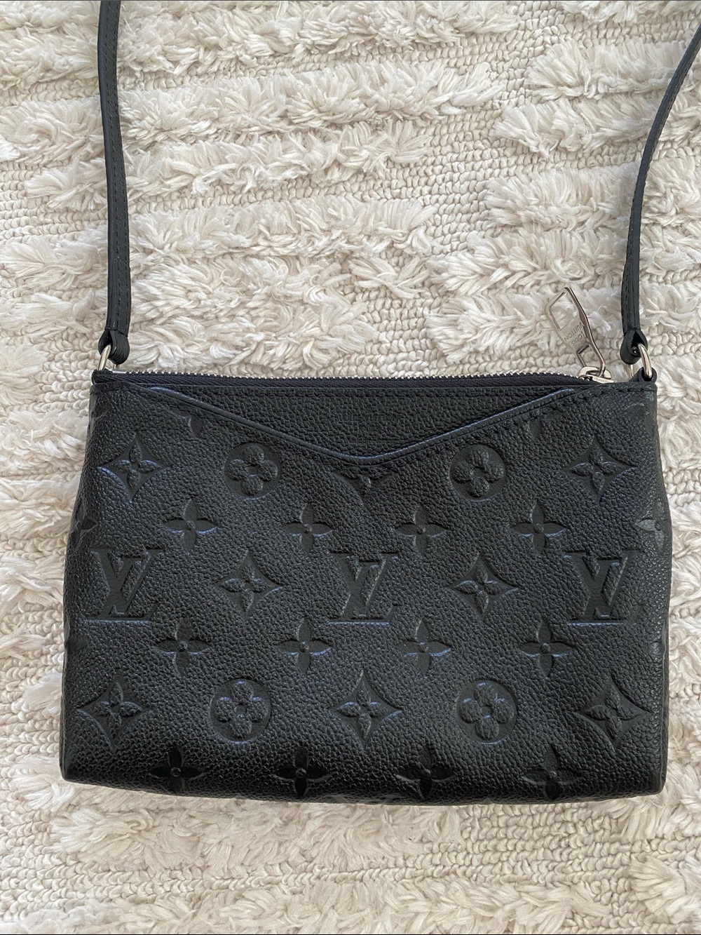 Louis Vuitton Black Embossed Monogram Crossbody Pouchette